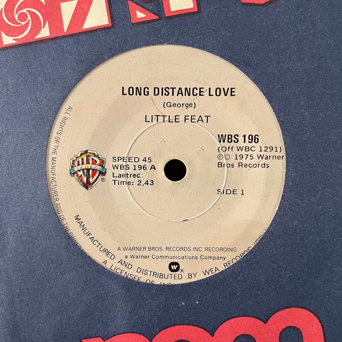 Little Feat - Long Distance Love Vinyl 7 Inch Single South African Press