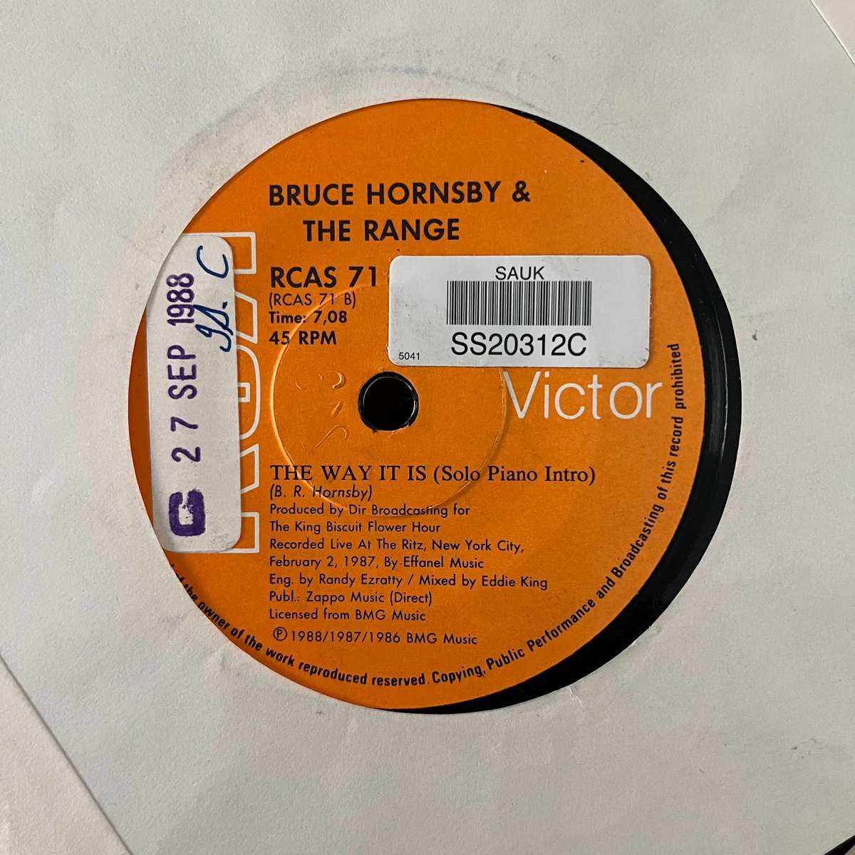Bruce Hornsby And The Range - The Way It Is Vinyl 7 Inch Single South African Press