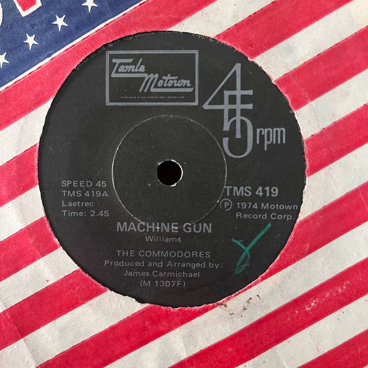 The Commodores - Machine Gun Vinyl 7 Inch Single South African Press