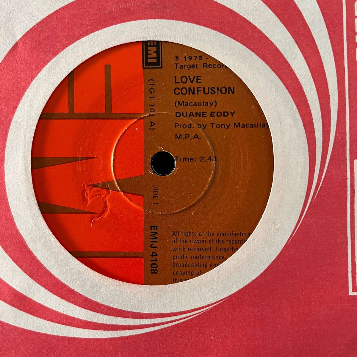 Duane Eddy - Love Confusion Vinyl 7 Inch Single South African Press