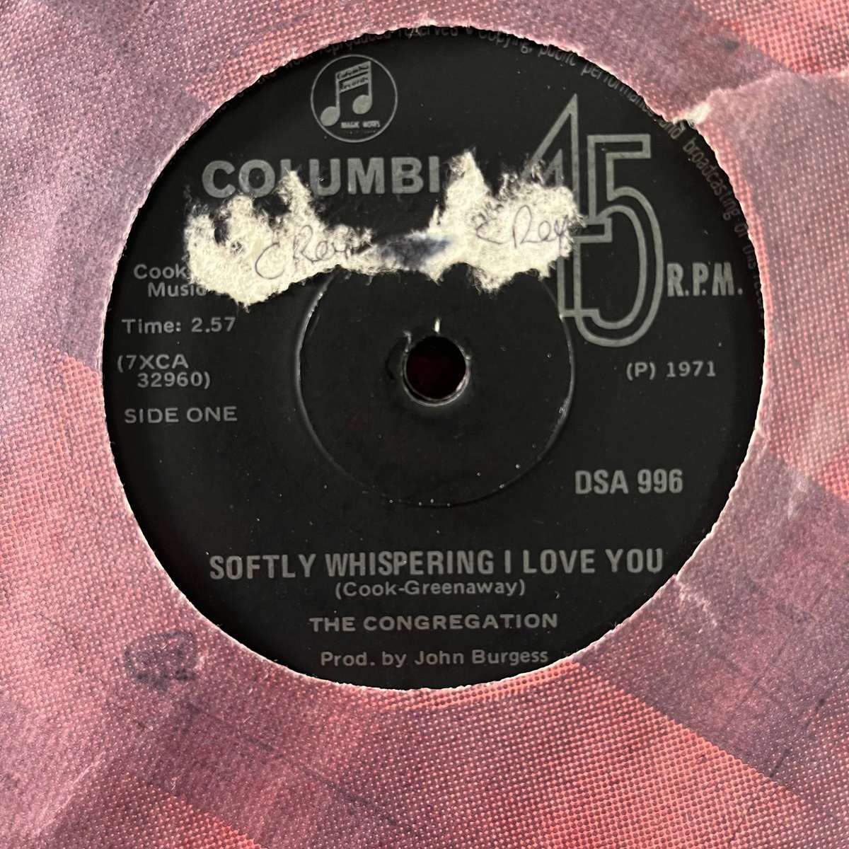 The Congregation - Softly Whispering Vinyl 7 Inch Single South African Press