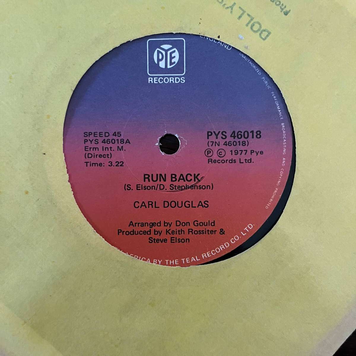 Carl Douglas - Run Back Vinyl 7 Inch Single South African Press