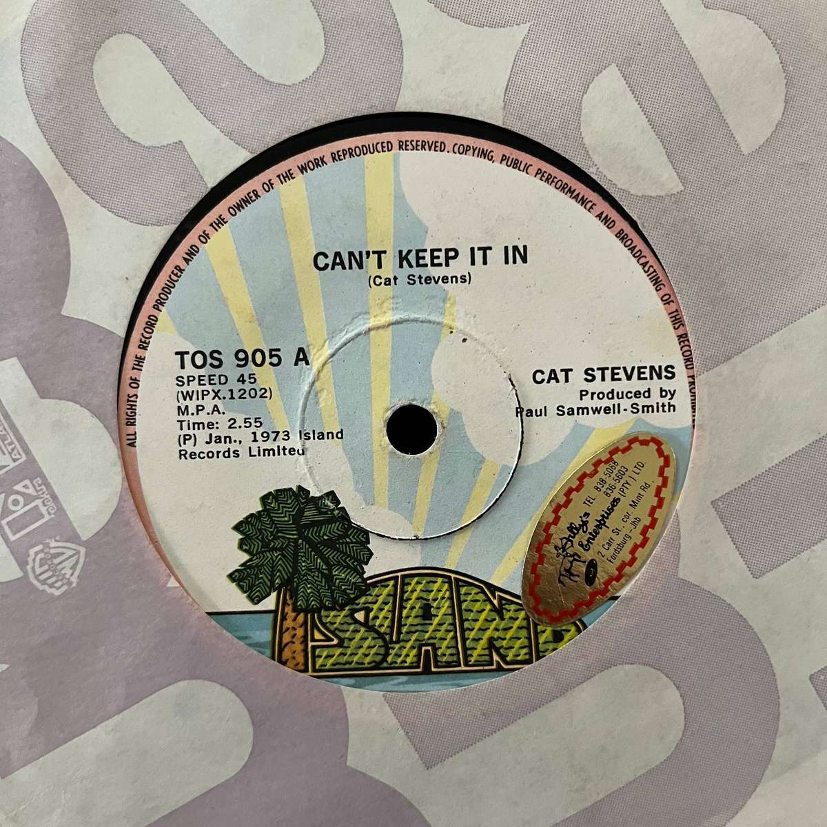 Cat Stevens - Can't Keep It In Vinyl 7 Inch Single South African Press