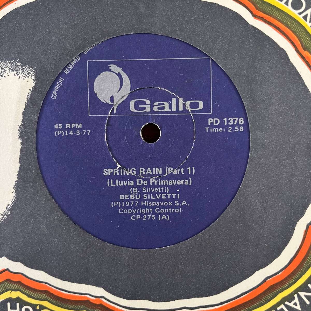 Bebu Silvetti - Spring Rain Vinyl 7 Inch Single Soul Disco South African Press