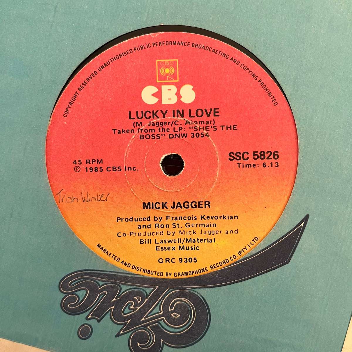 Mick Jagger - Lucky In Love Vinyl 7 Inch Single South African Press