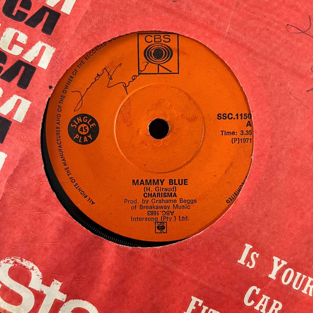 Charisma - Mammy Blue Vinyl 7 Inch Single South African Press
