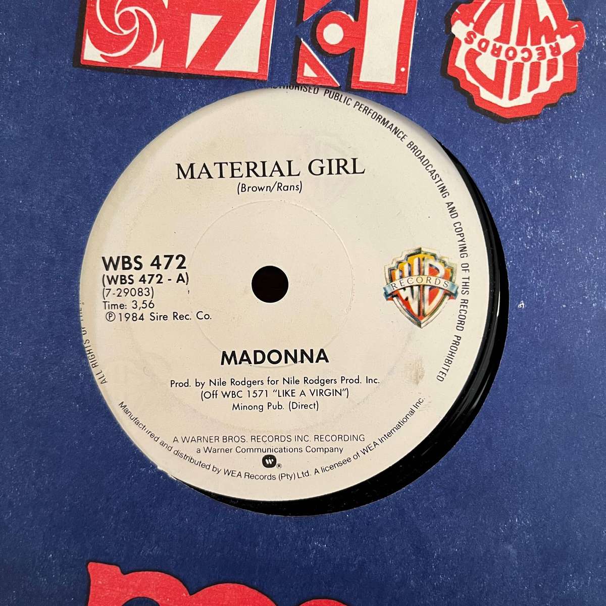 Madonna - Material Girl Vinyl 7 Inch Single South African Press