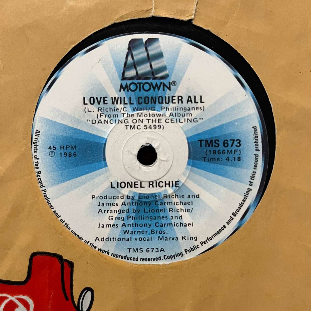 Lionel Richie - Love Will Conquer All Vinyl 7 Inch Single South African Press