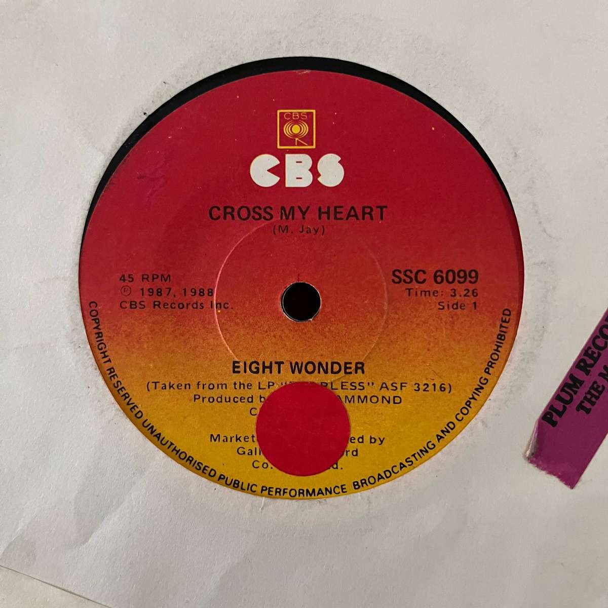 Eighth Wonder - Cross My Heart Vinyl 7 Inch Single Misprint Patsy Kensit South African Press