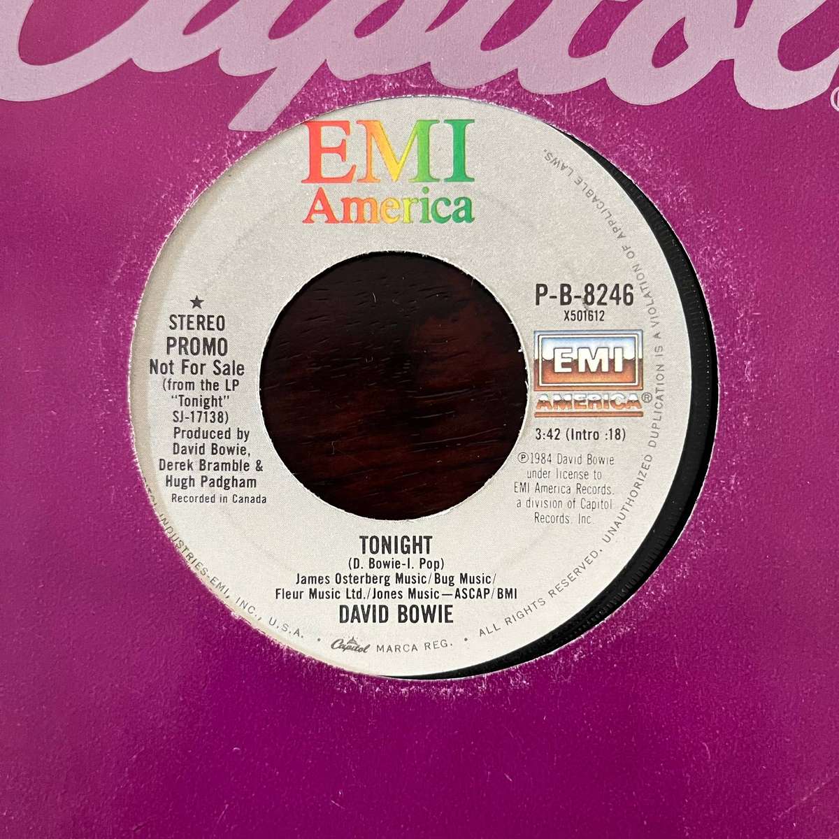 David Bowie - Tonight Vinyl 7 Inch Single US Press Promo Not For Sale