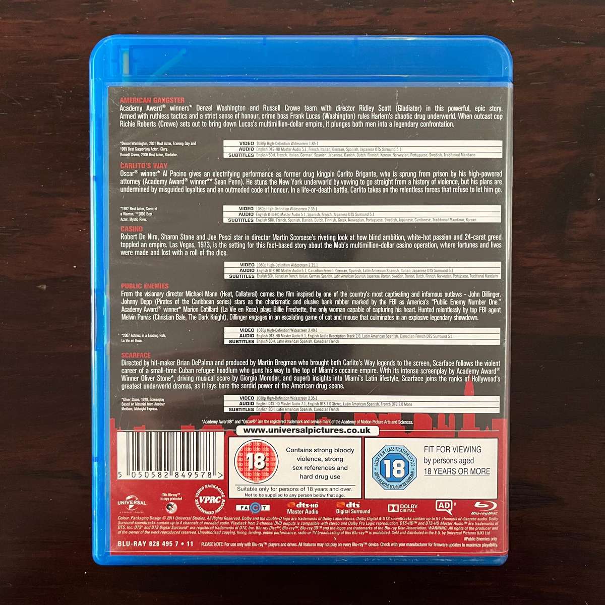 The Ultimate Gangster Box Set Blu Ray 5 Disc Casino Scarface Carlitos Way