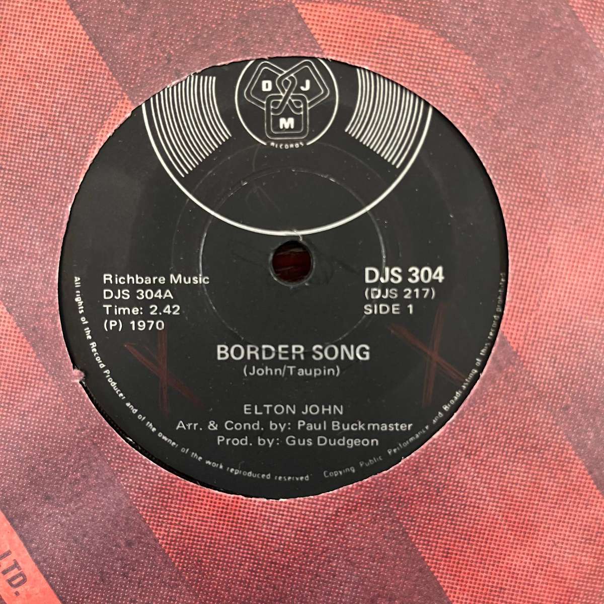 Elton John - Border Song Vinyl 7 Inch Single South African Press