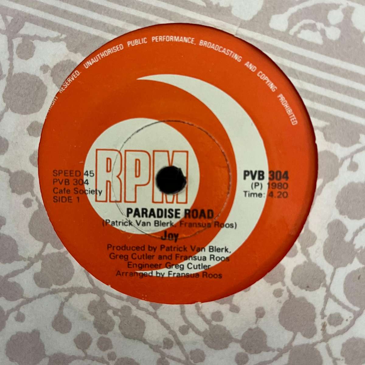 Joy - Paradise Road Vinyl 7 Inch Single Rare Zimbabwe Press
