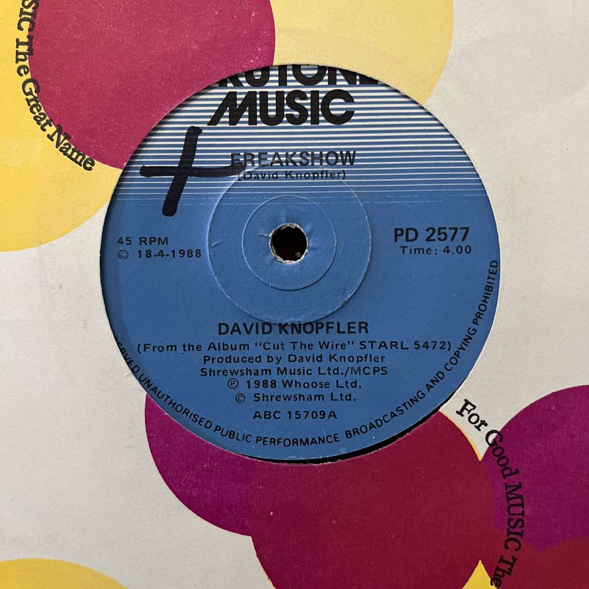 David Knopfler - FreaKshow Vinyl 7 Inch Single South African Press