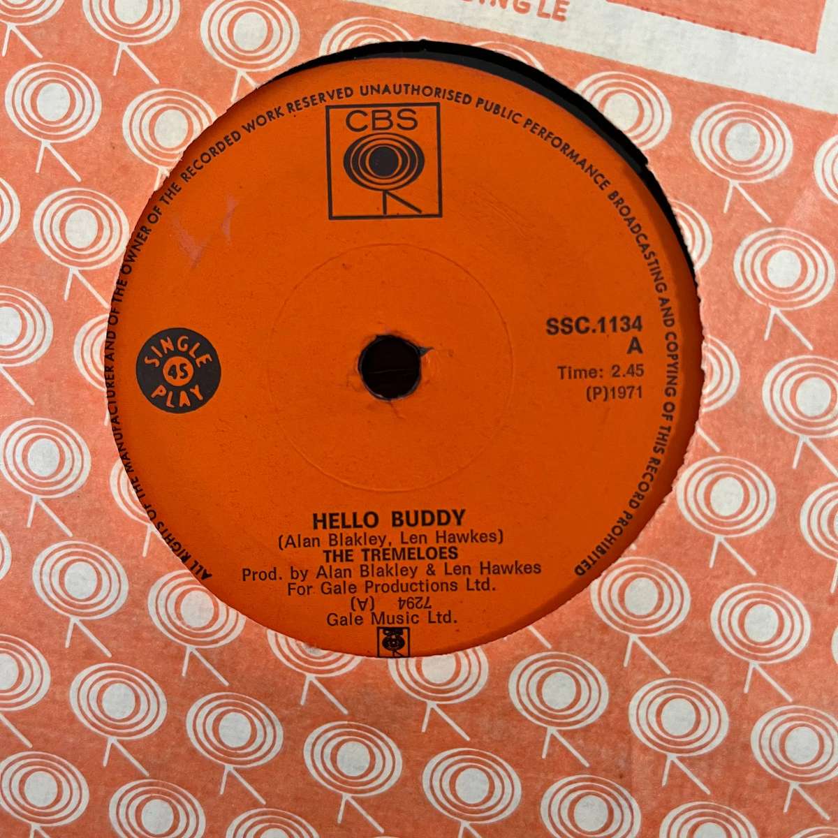 The Tremeloes - Hello Buddy Vinyl 7 Inch Single South African Press