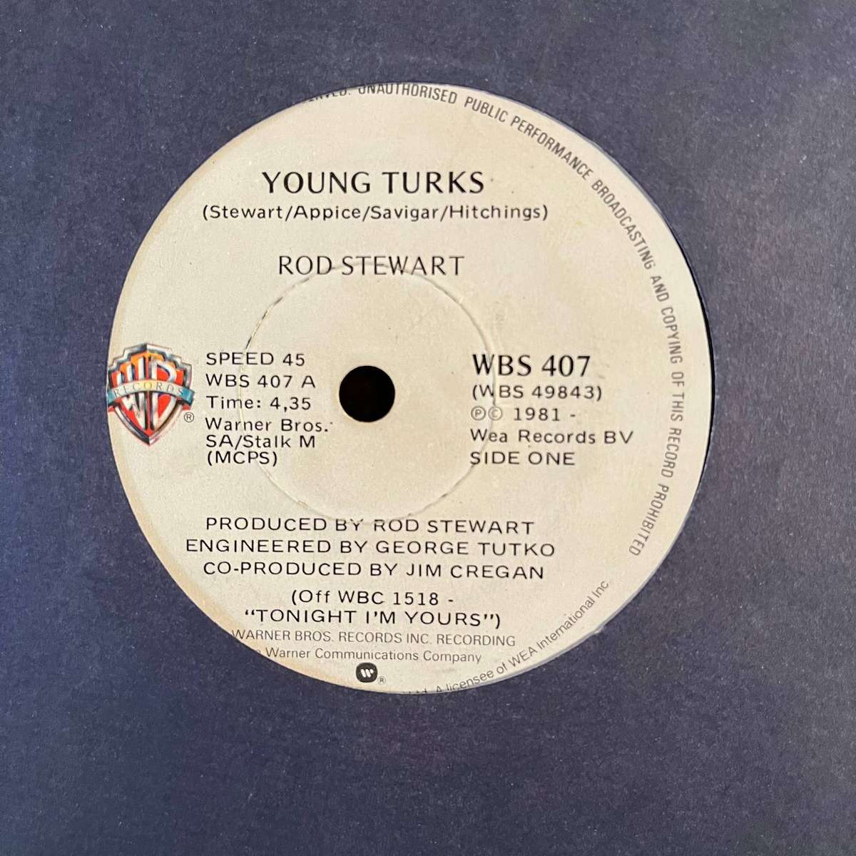 Rod Stewart - Young Turks Vinyl 7 Inch Single South African Press