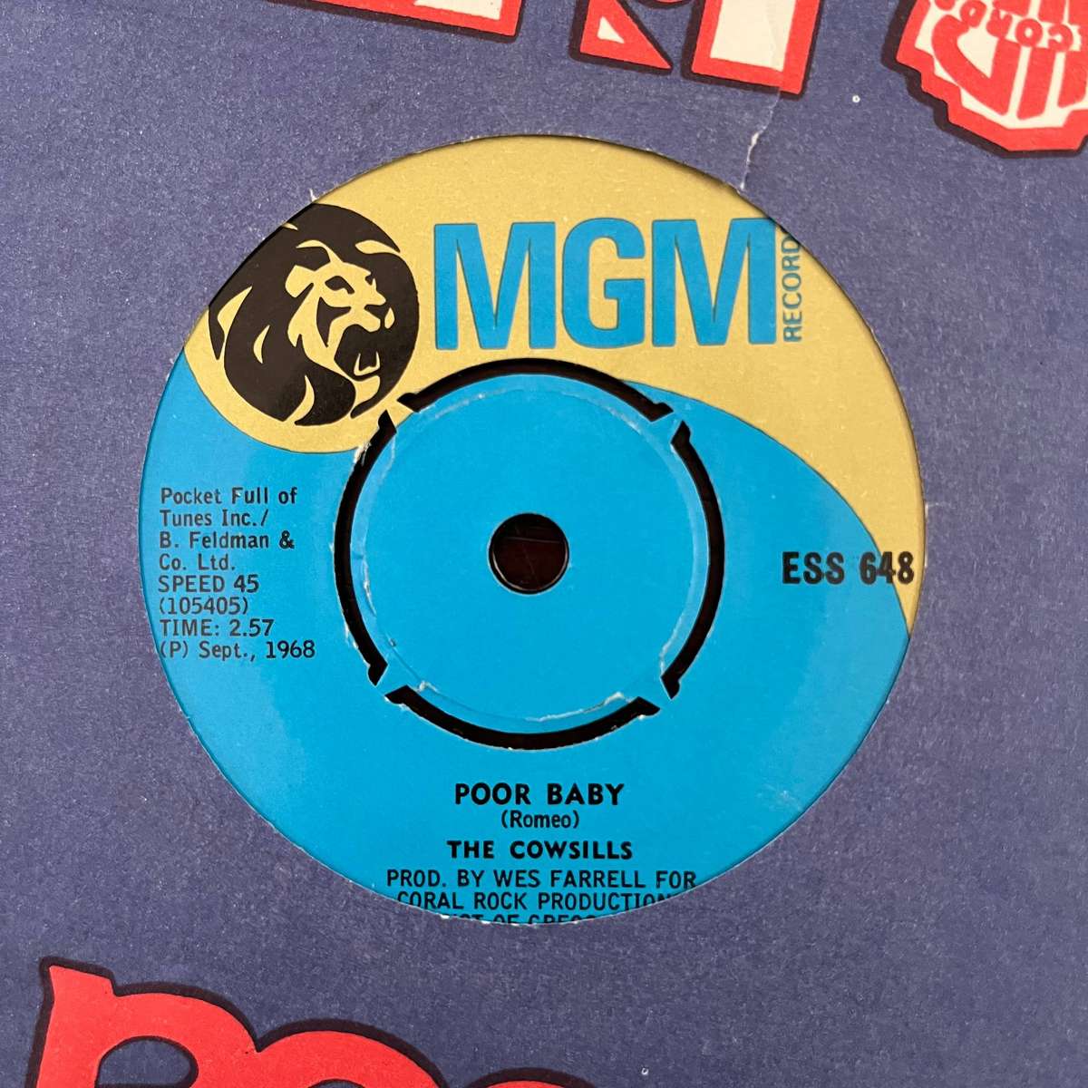 The Cowsills - Poor Baby Vinyl 7 Inch Single South African Press