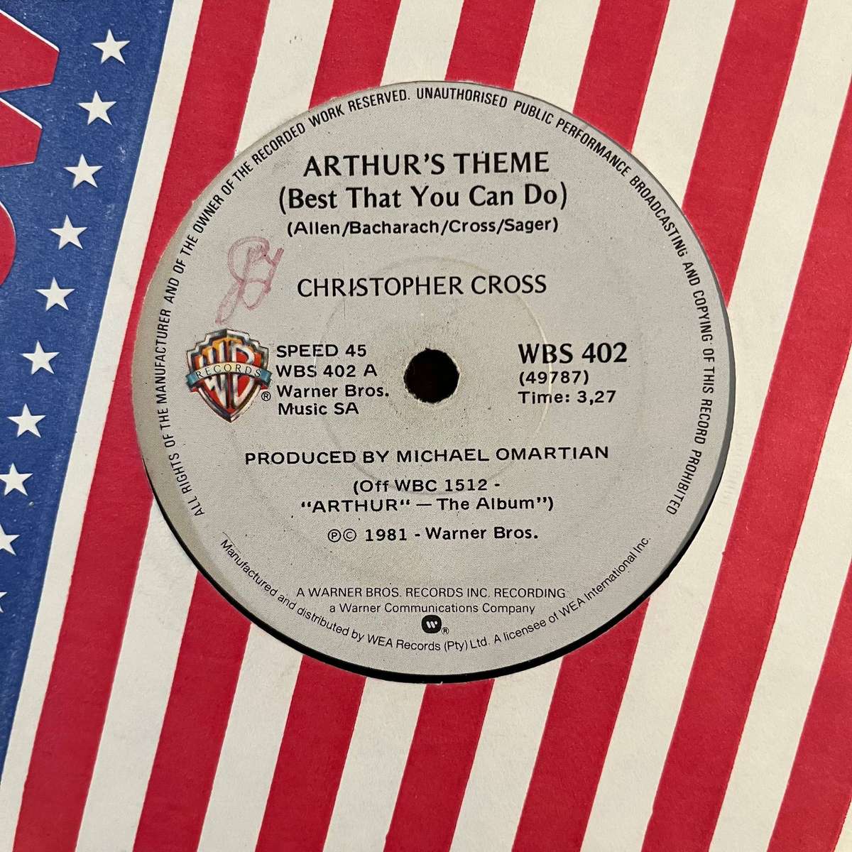 Christopher Cross - Arthur's Theme Vinyl 7 Inch Single South African Press