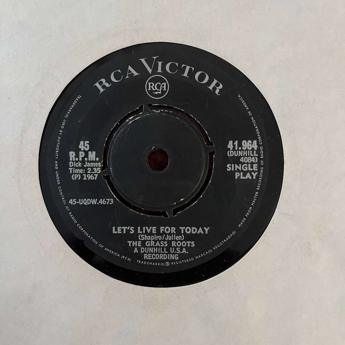 The Grass Roots - Let's Live For Today Vinyl 7 Inch Single South African Press