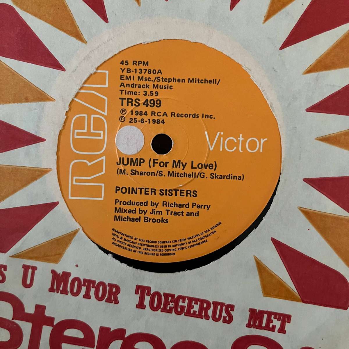Pointer Sisters - Jump (For My Love) Vinyl 7 Inch Single South African Press