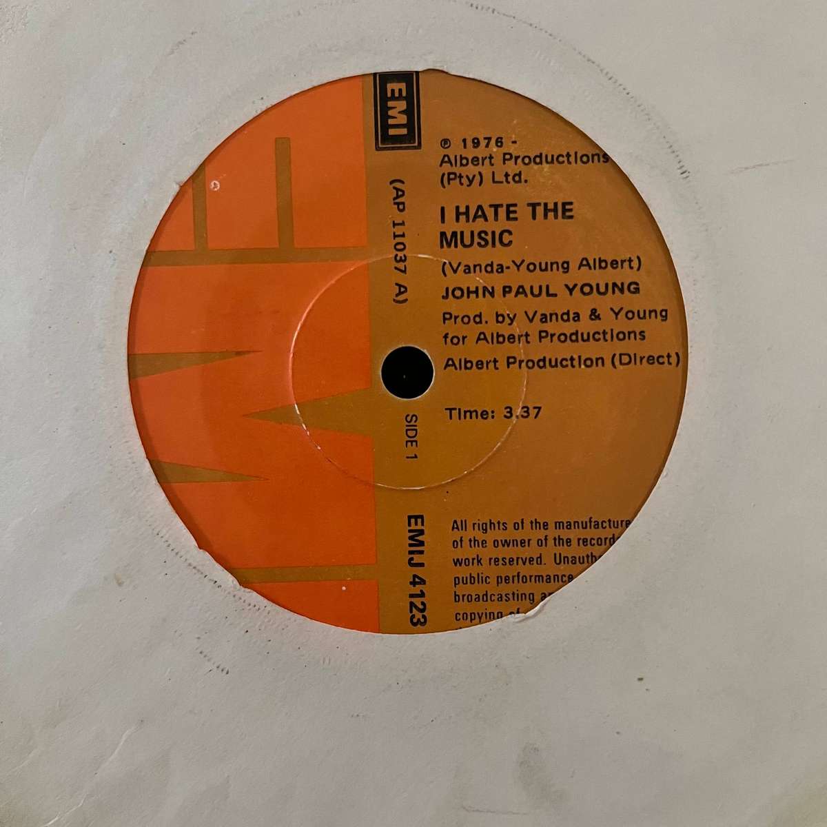John Paul Young - I Hate The Music Vinyl 7 Inch Single South African Press