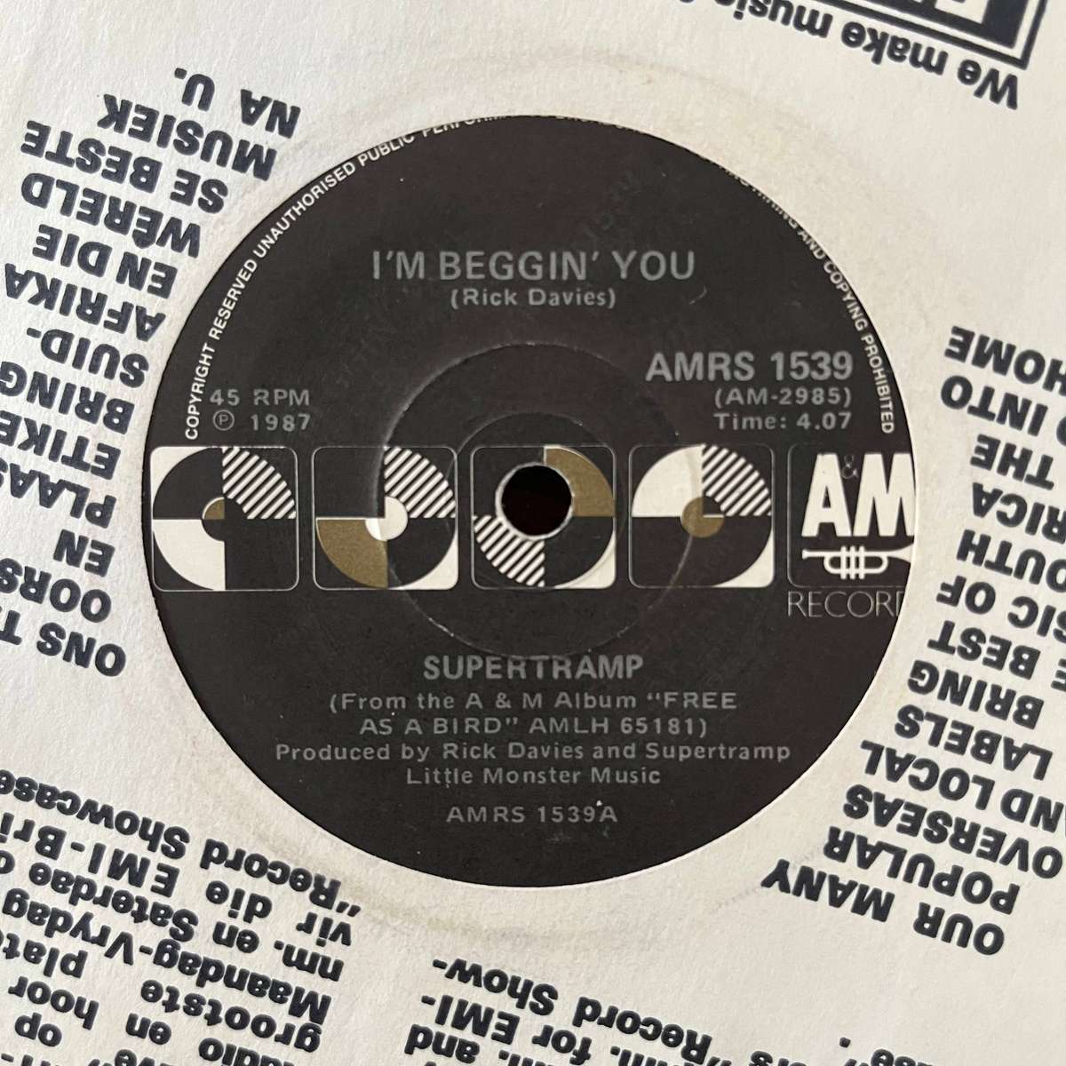Supertramp - I'm Begging You Vinyl 7 Inch Single South African Press