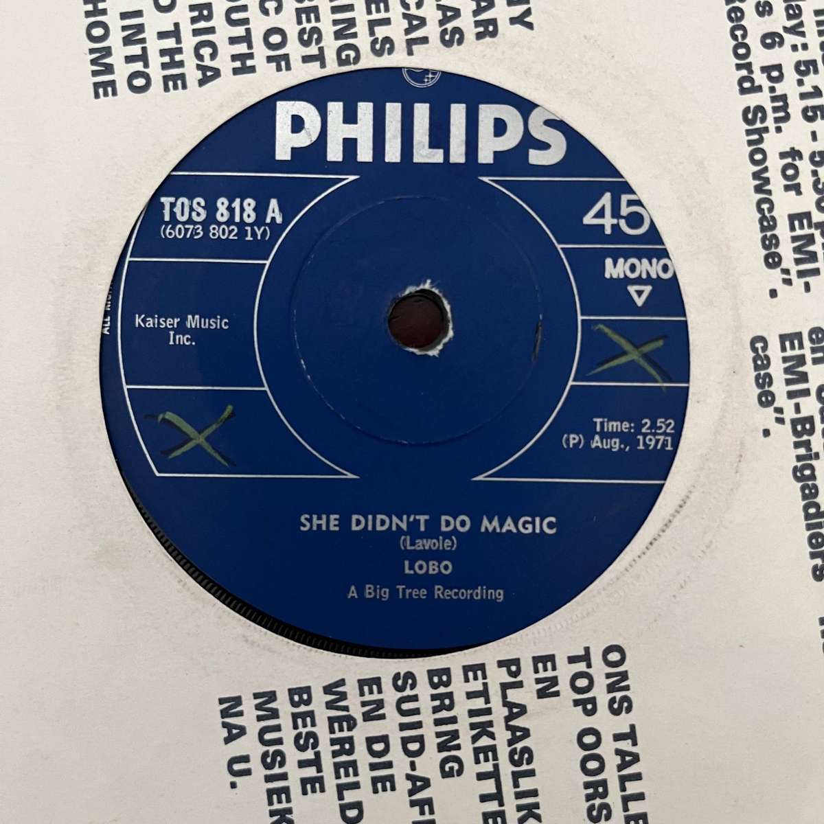 Lobo - She Didn't Do Magic Vinyl 7 Inch Single South African Press