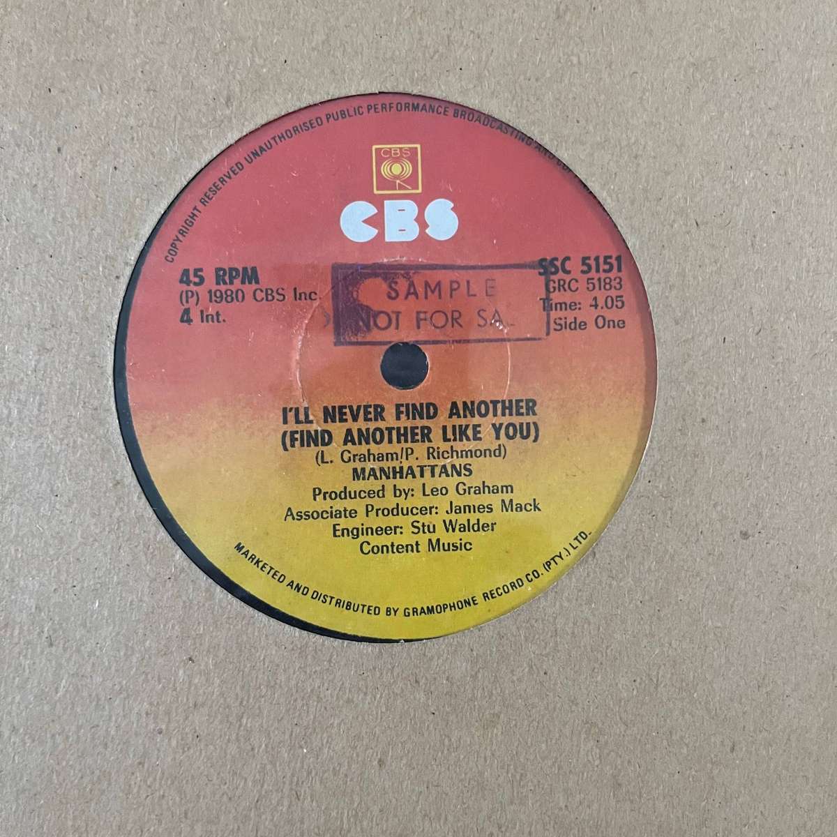 Manhattans - I'll Never Find Another (Find Another Like You) Vinyl 7 Inch Single Sample Record Zim