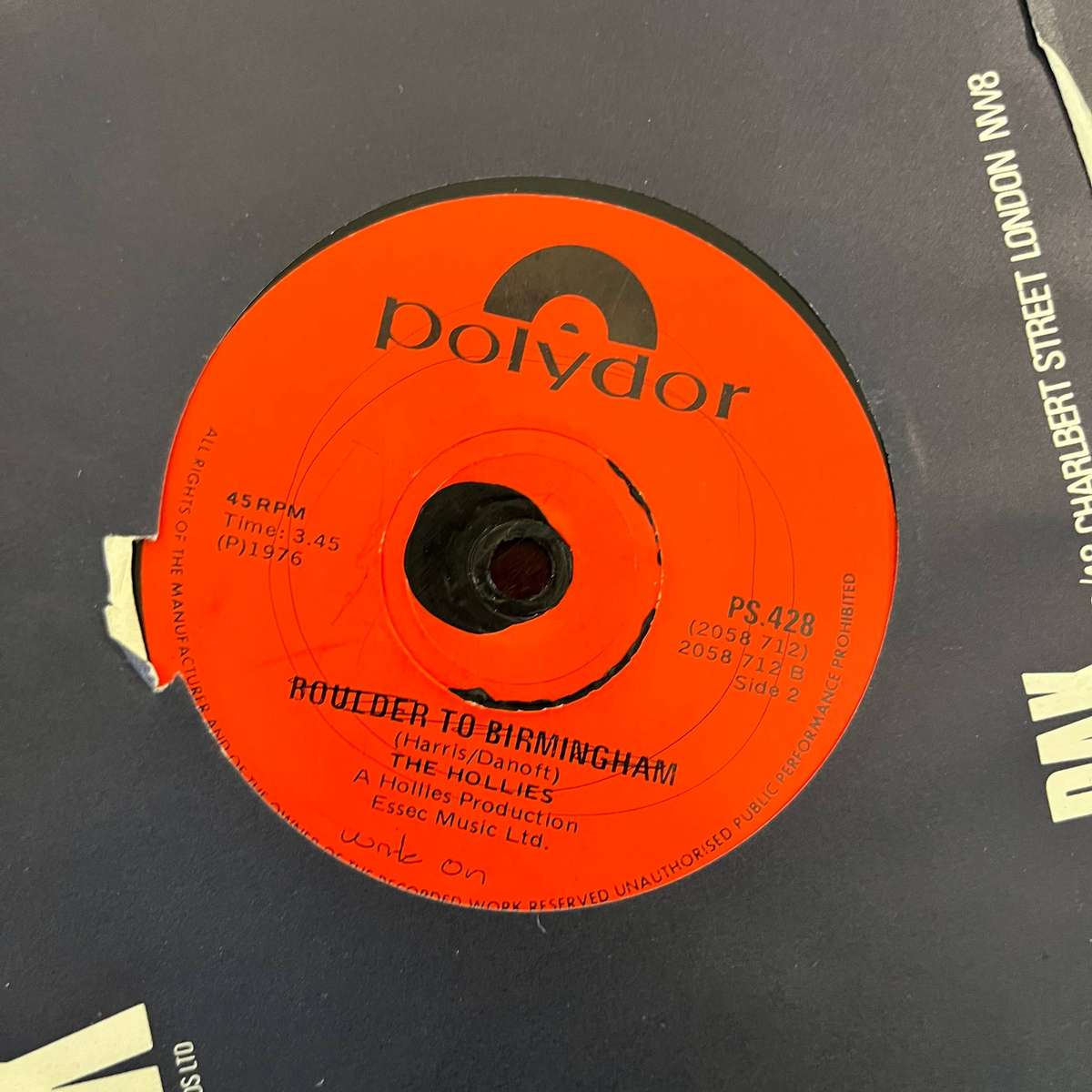 The Hollies - Boulder To Birmingham Vinyl 7 Inch Single South African Press
