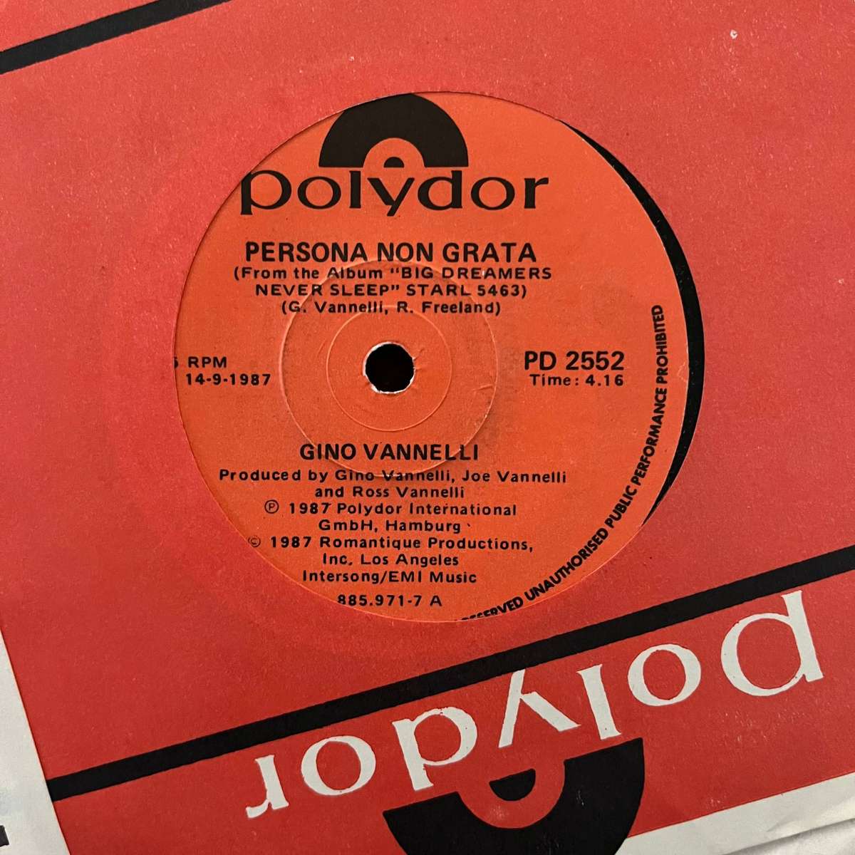 Gino Vannelli - Persona Non Grata Vinyl 7 Inch Single South African Press