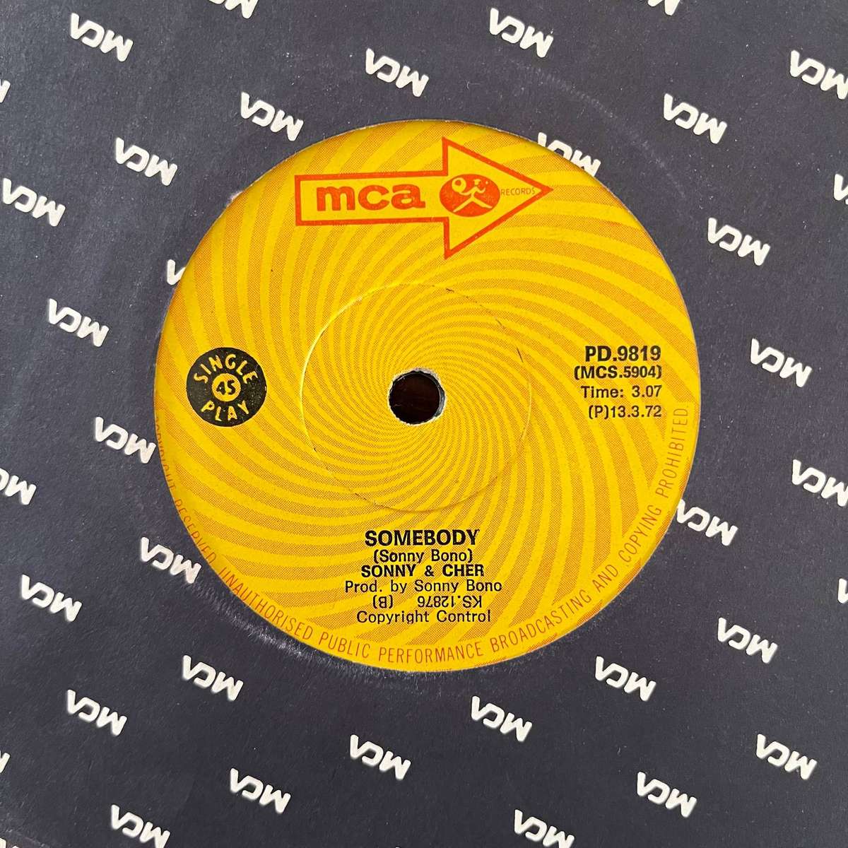 Sonny and Cher - Somebody Vinyl 7 Inch Single South African Press