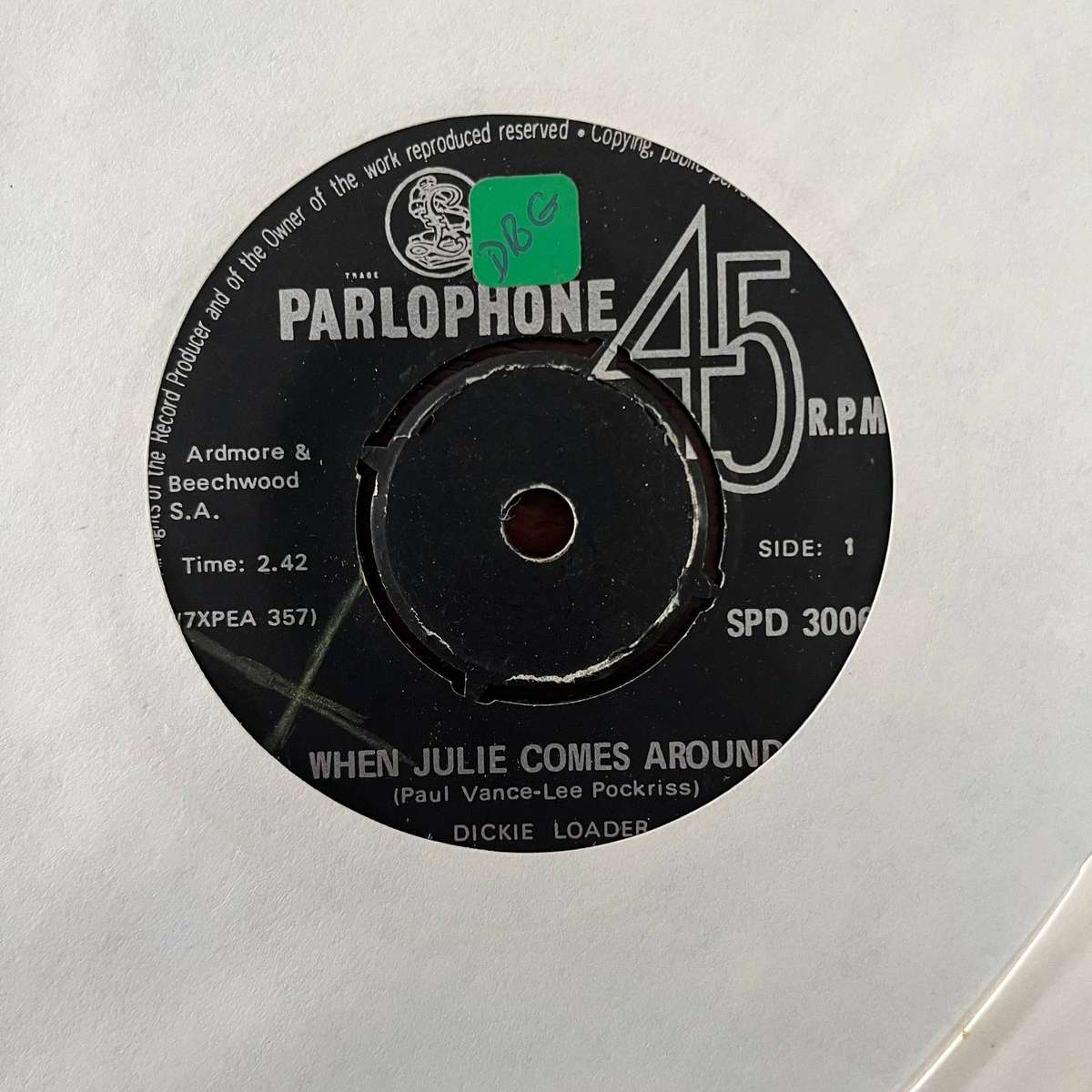 Dickie Loader - When Julie Comes Around Vinyl 7 Inch Single South African