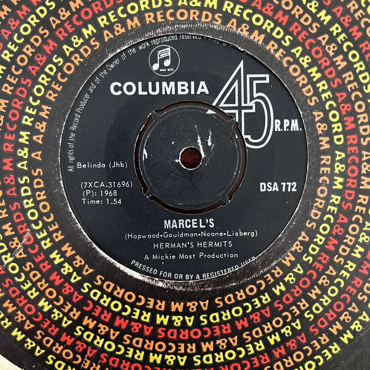 Herman's Hermits - Marcel's Vinyl 7 Inch Single South African Press