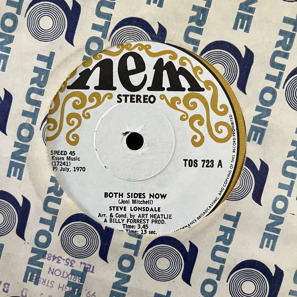 Steve Lonsdale - Rainin' / Both Sides Now Vinyl 7 Inch Single South African Press