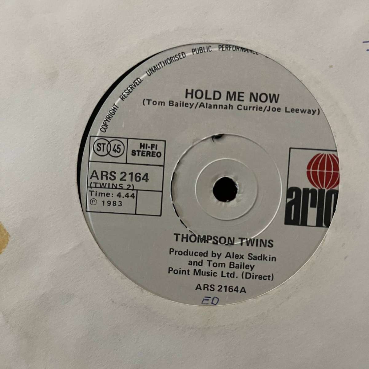 Thompson Twins - Hold Me Now Vinyl 7 Inch Single South African Press