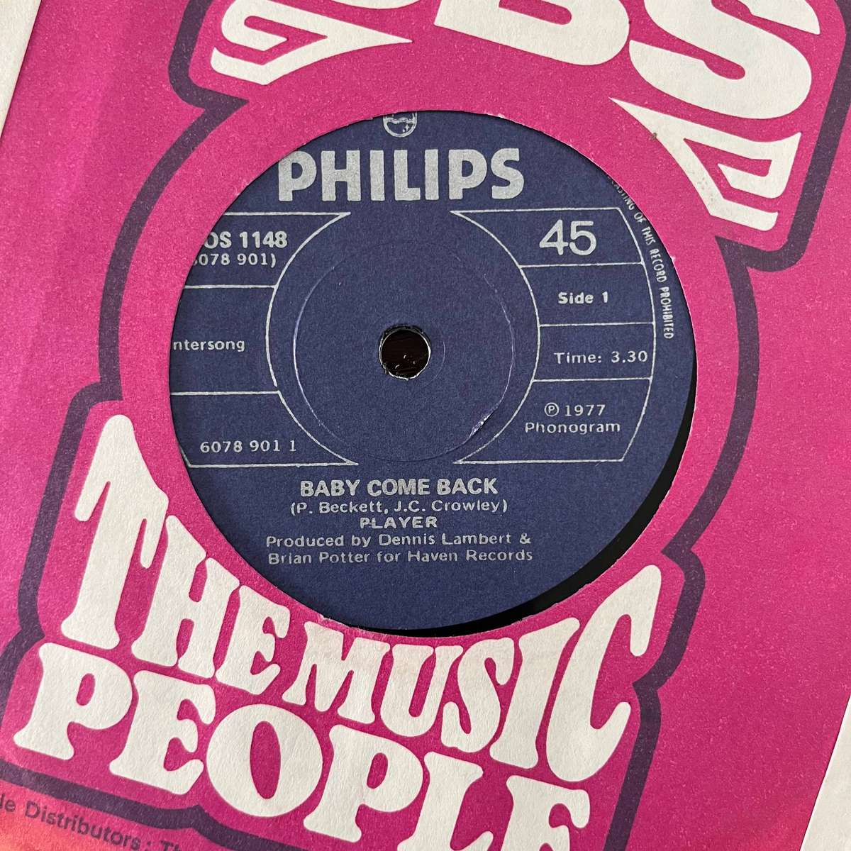 Player - Baby Come Back Vinyl 7 Inch Single South African Press