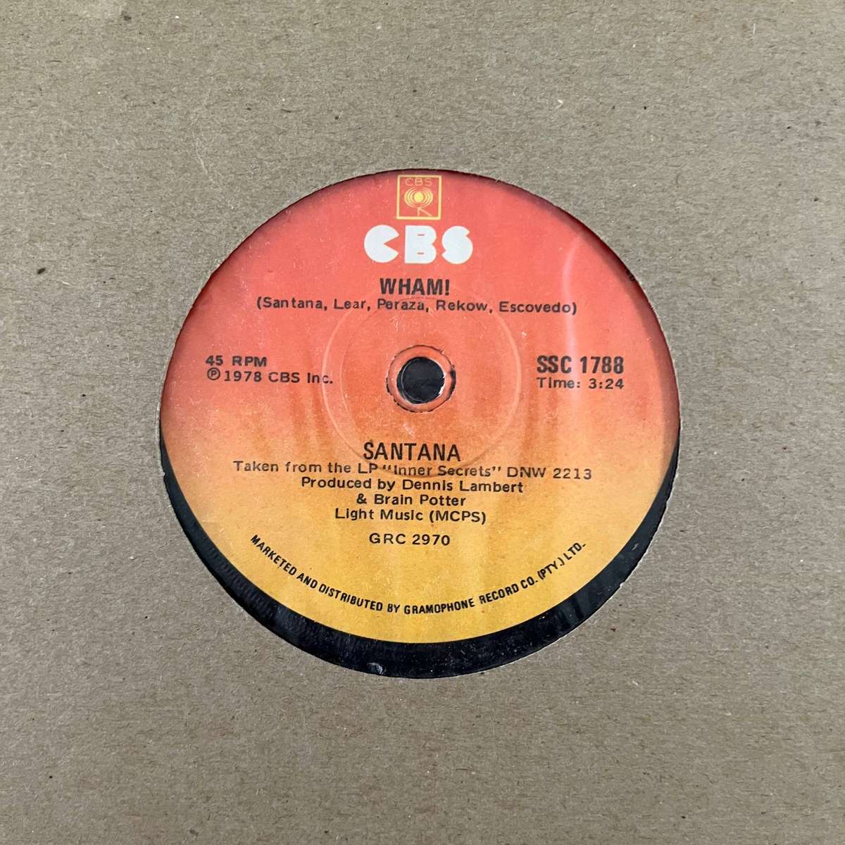 Santana - Wham! Vinyl 7 Inch Single South African Press