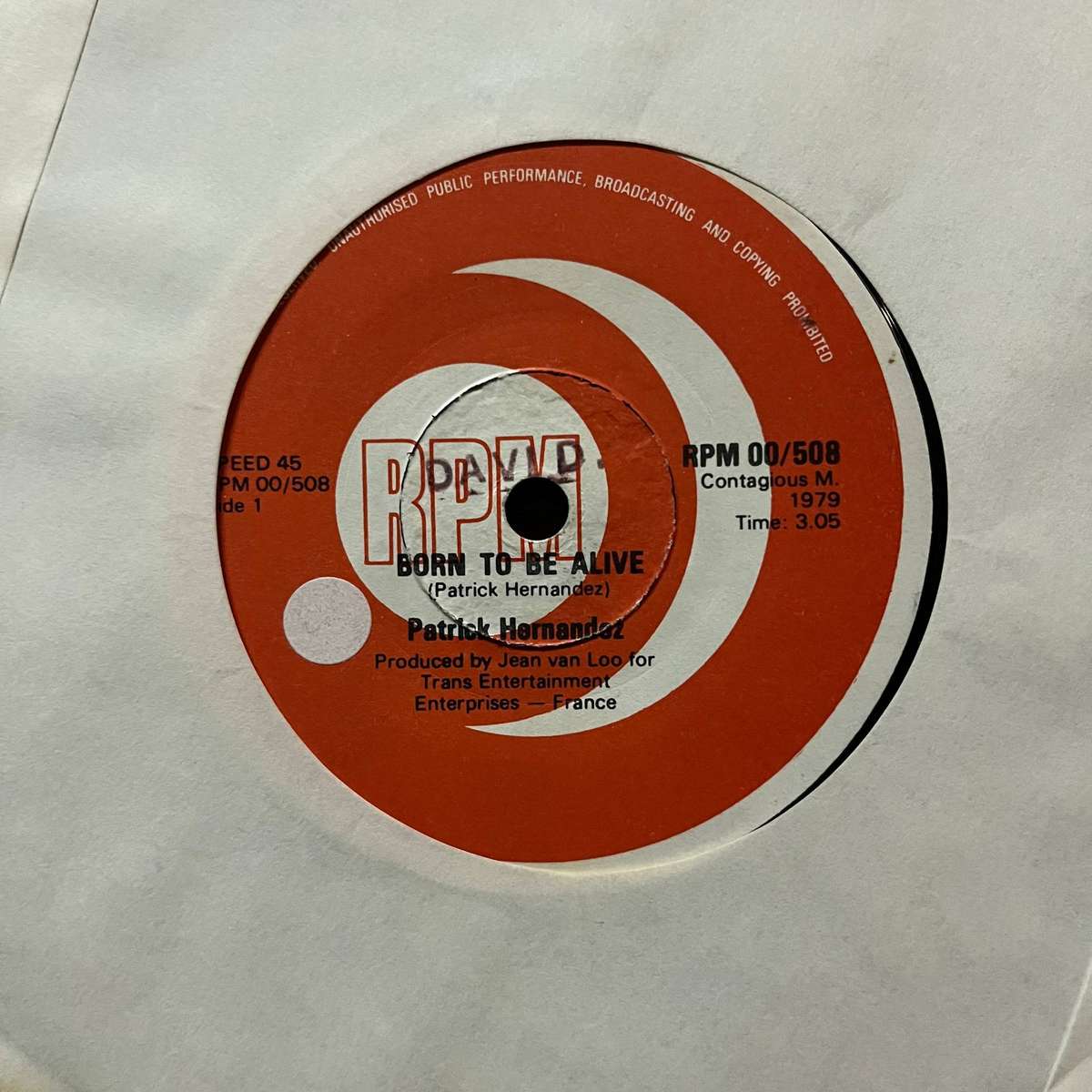Patrick Hernandez - Born To Be Alive Vinyl 7 Inch Single Zimbabwe Press