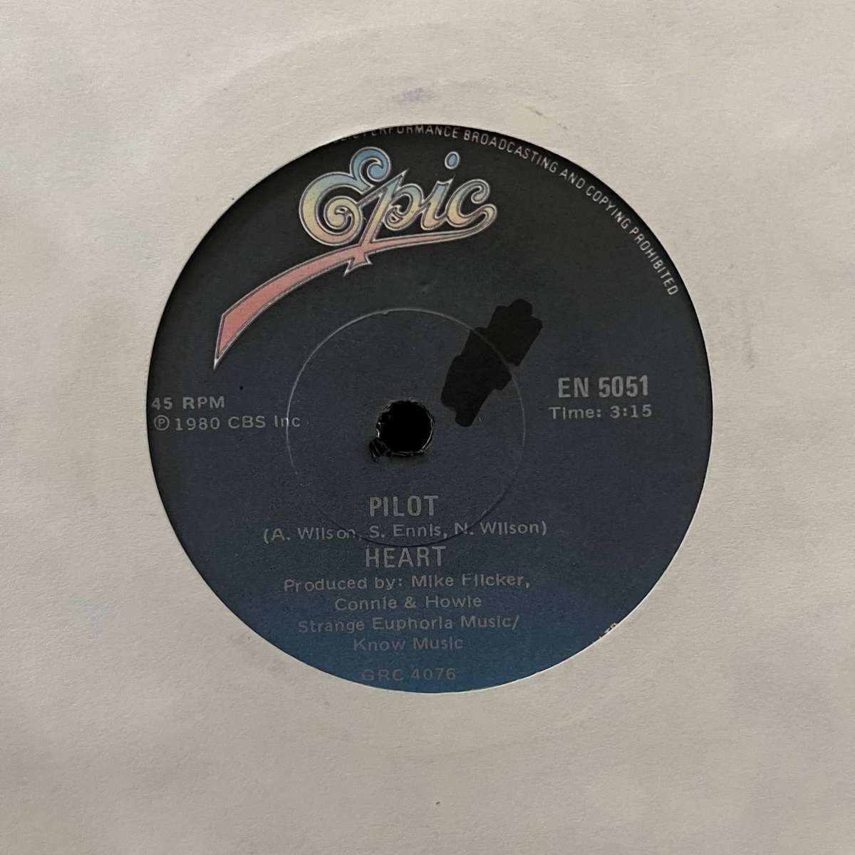 Heart - Pilot Vinyl 7 Inch Single South African Press