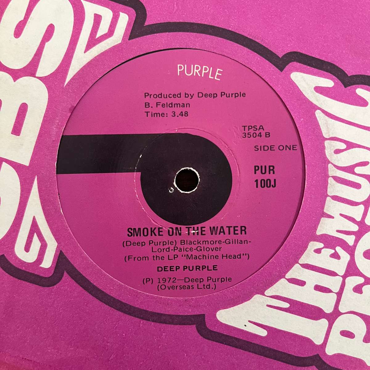 Deep Purple - Smoke on the Water Vinyl 7 Inch Single South African Press