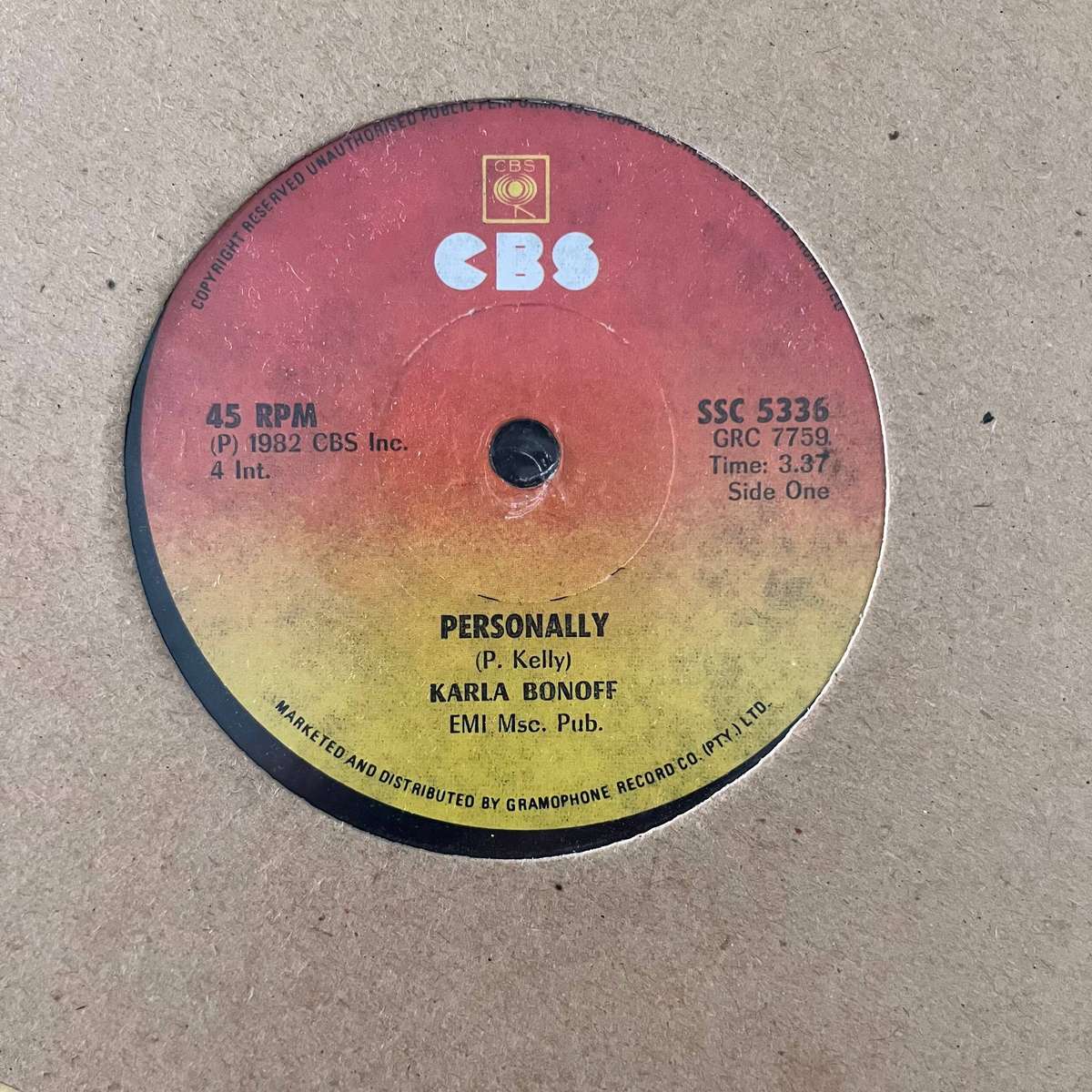 Karla Bonoff - Personally Vinyl 7 Inch Single Zimbabwe Press