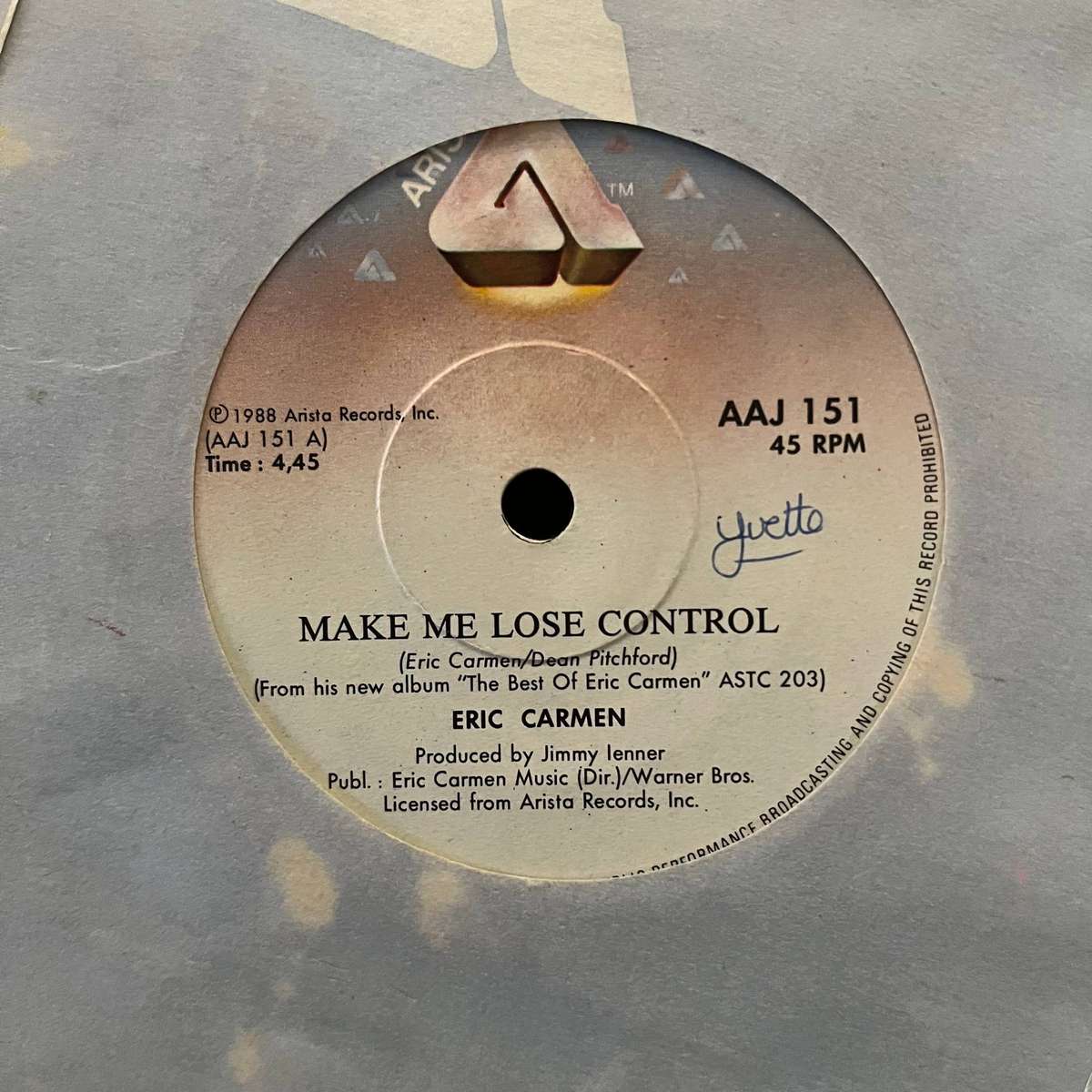 Eric Carmen - Make Me Lose Control Vinyl 7 Inch Single South African Press
