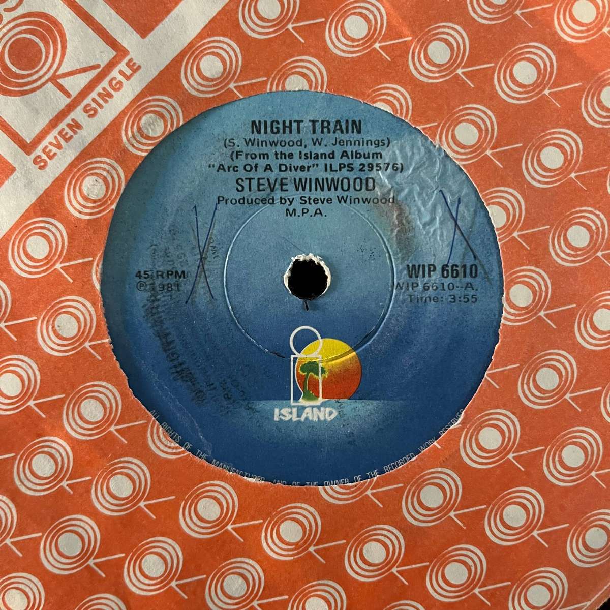 Steve Winwood - Night Train Vinyl 7 Inch Single South African Press