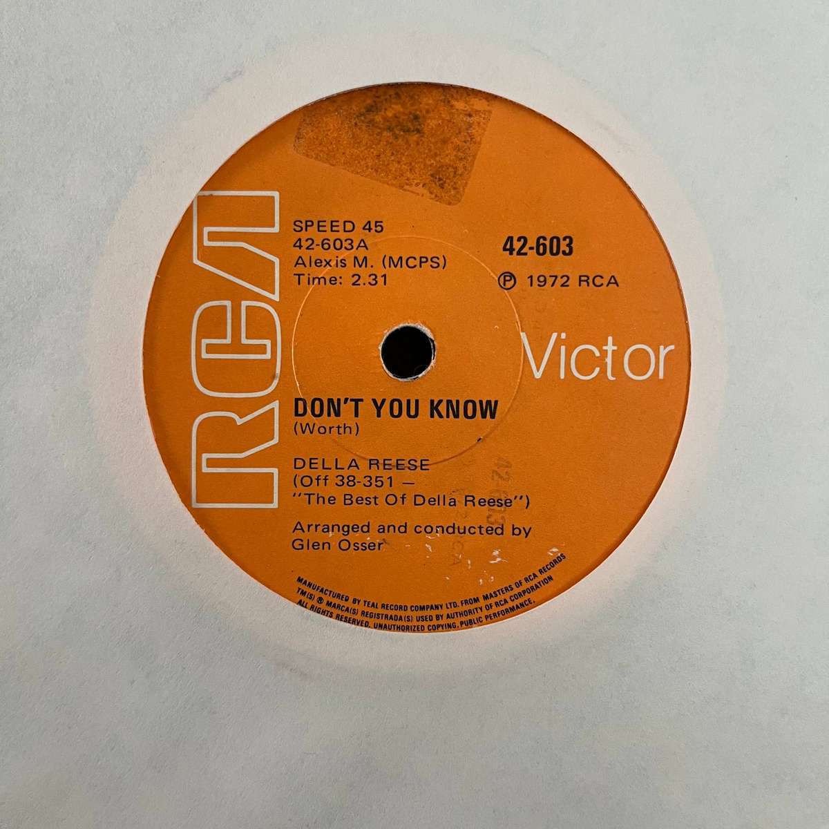 Della Reese - Don't You Know Vinyl 7 Inch Single South African Press