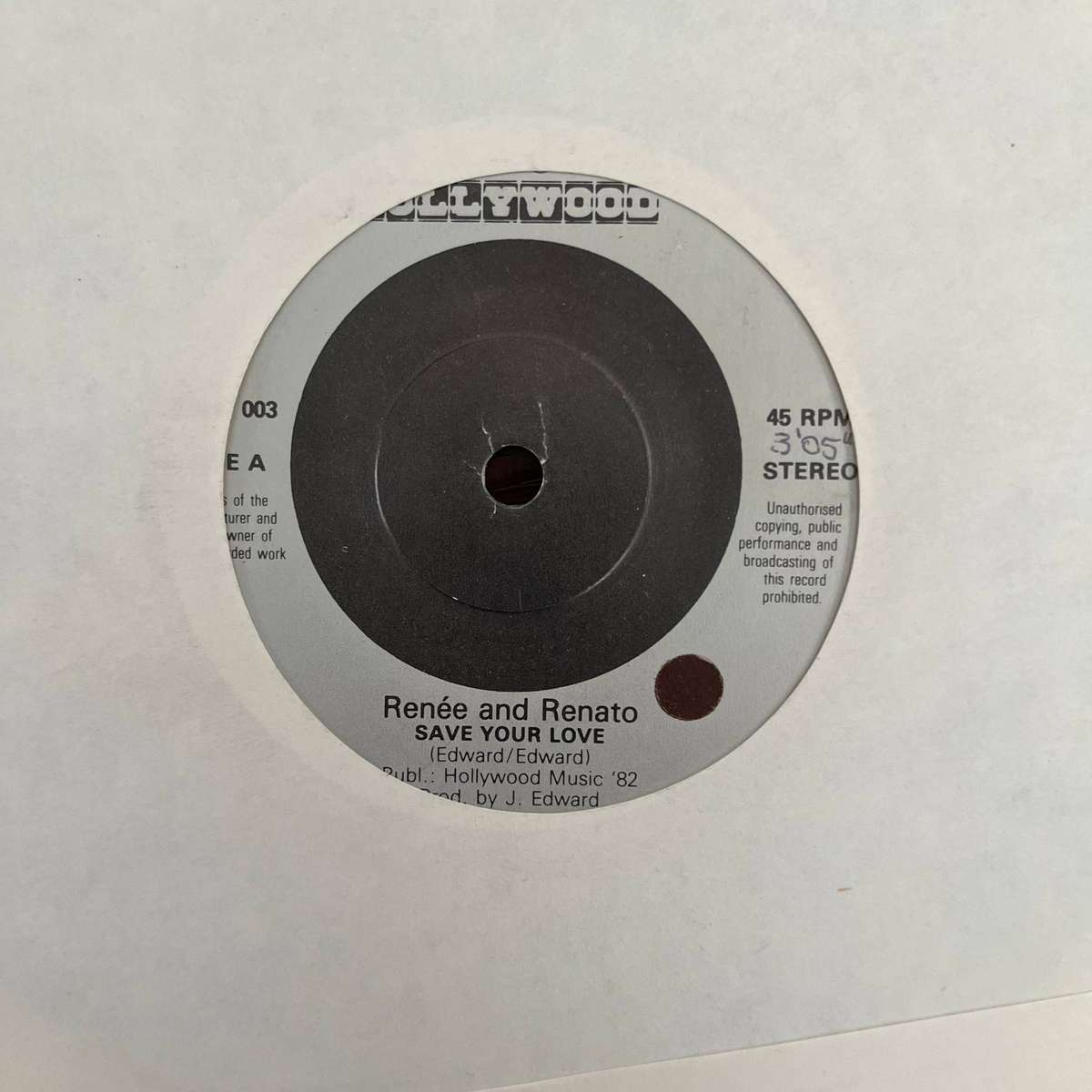 Renée And Renato - Save Your Love Vinyl 7 Inch Single UK Press