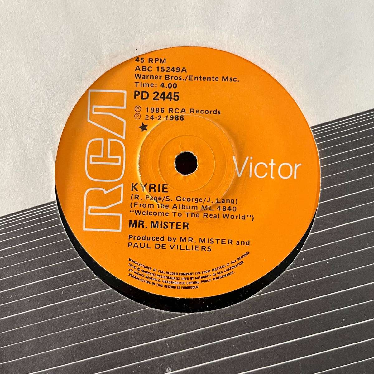 Mr. Mister - Kyrie Vinyl 7 Inch Single South African Press