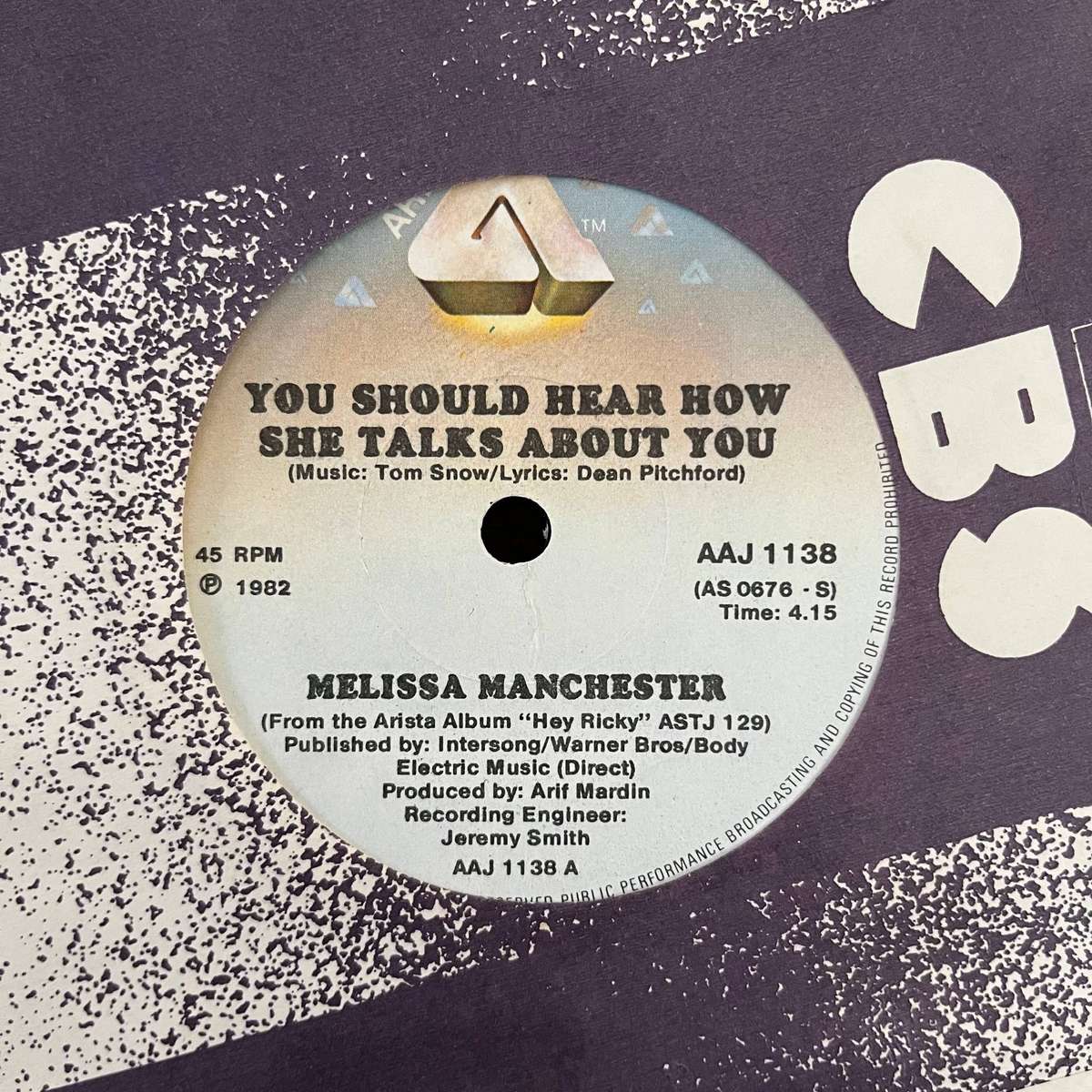Melissa Manchester - You Should Hear Now Vinyl 7 Inch Single South African Press