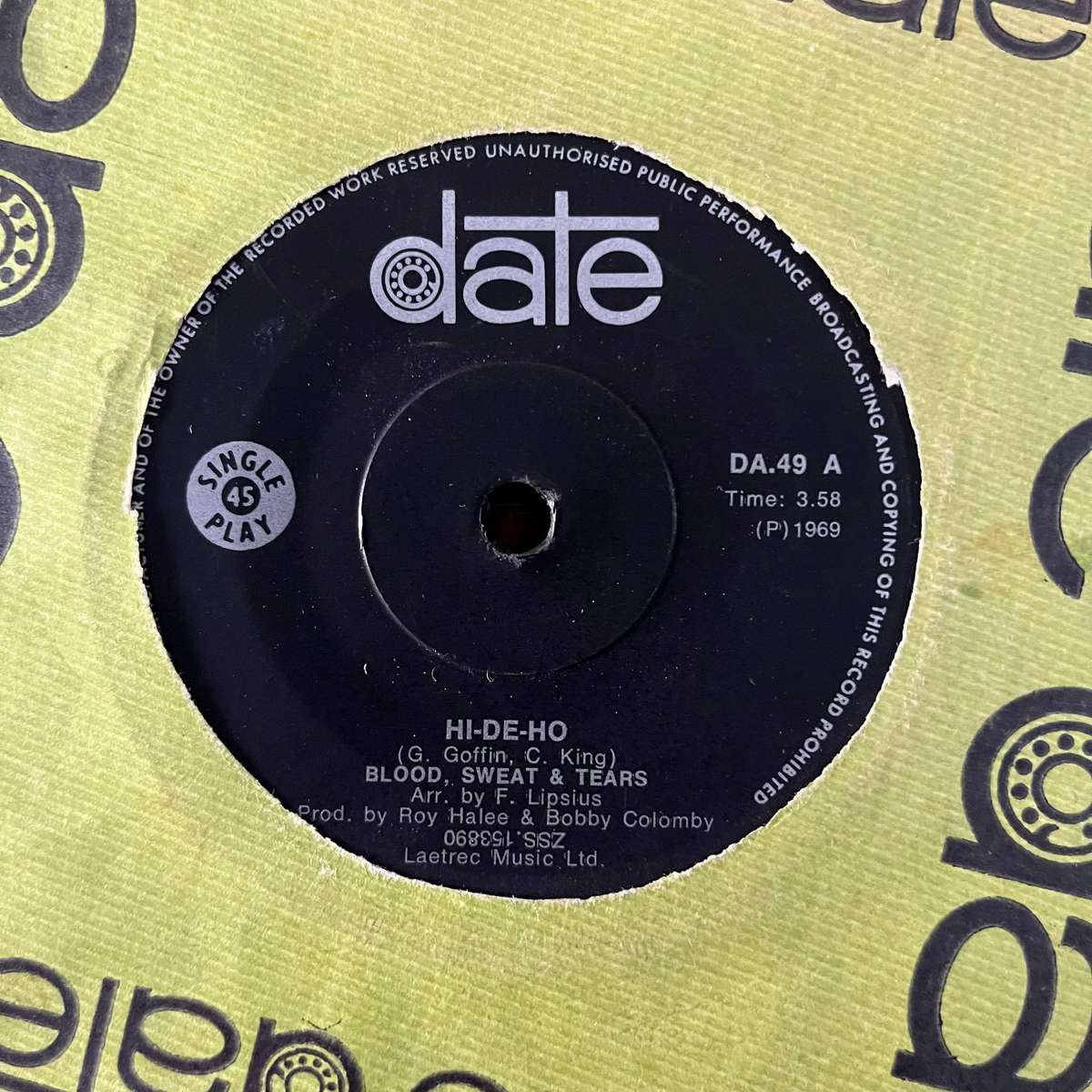 Blood, Sweat & Tears - Hi-De-Ho Vinyl 7 Inch Single South African Press