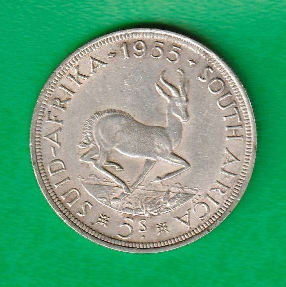 1955 South Africa Union Silver Five Shillings