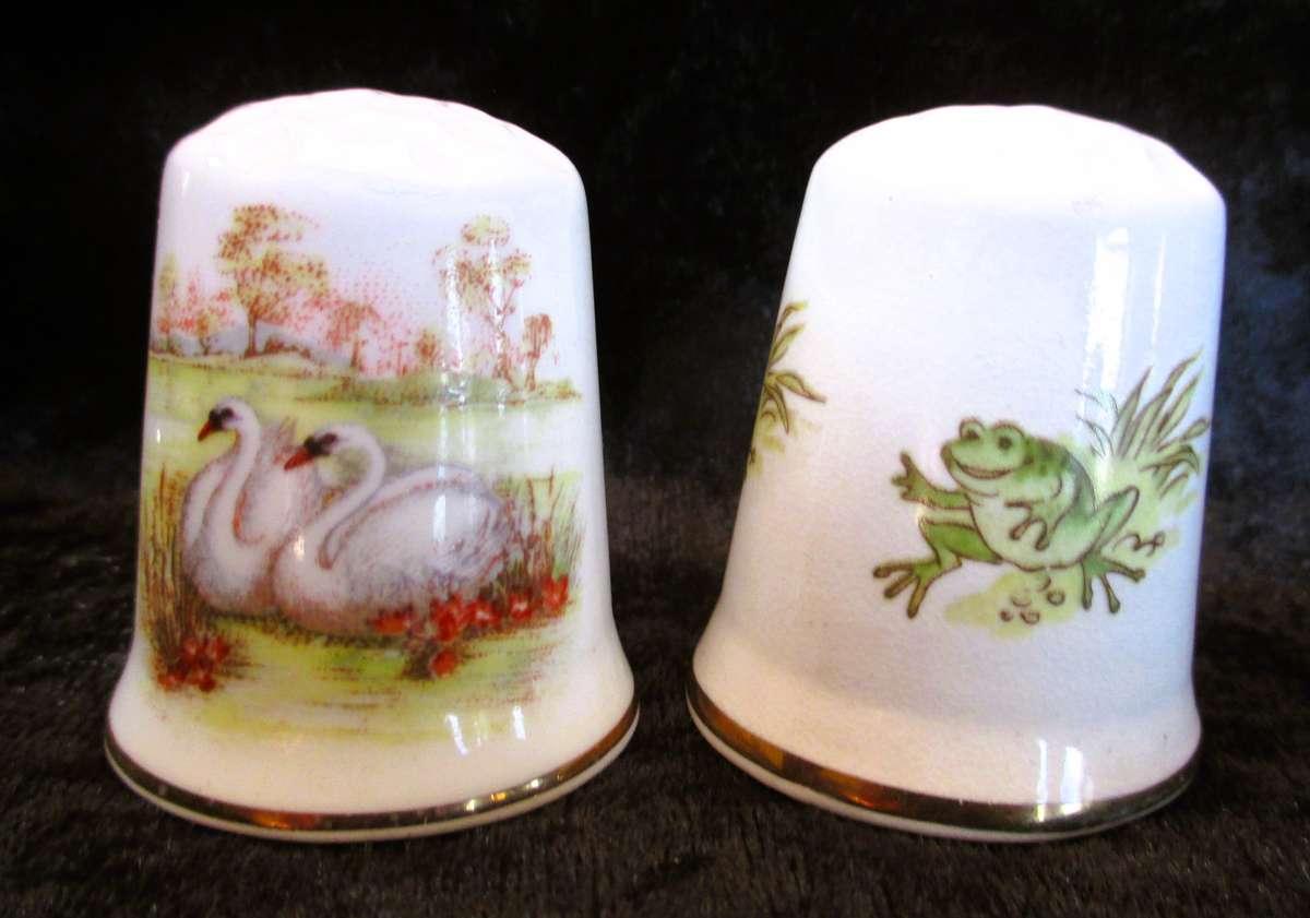 Lot of 2 Vintage Large Johnson Ceramics Fine China Porcelain Thimbles 45mm high.